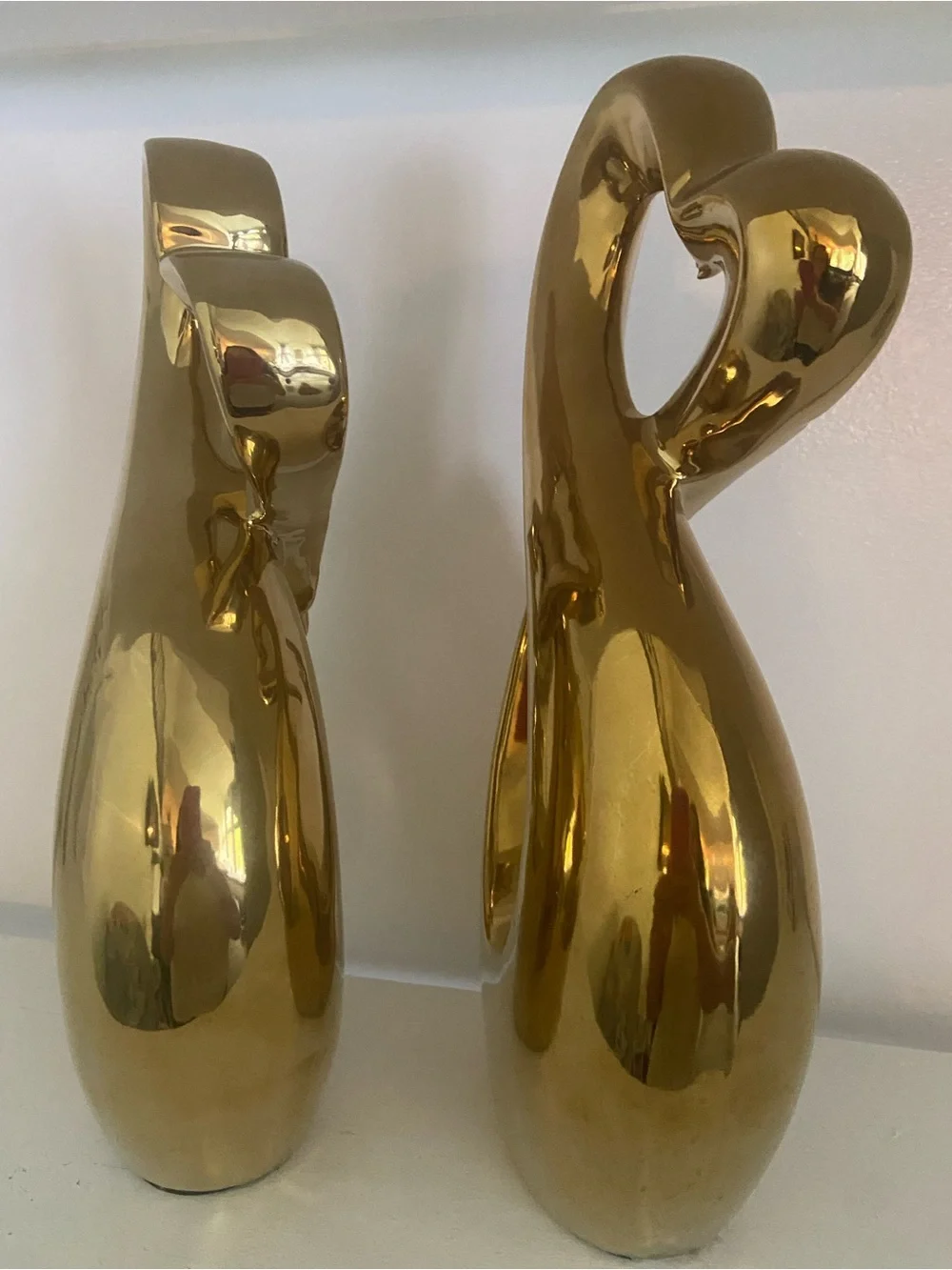 Gold Ceramic Heart Swan Sculptures - Home Accents